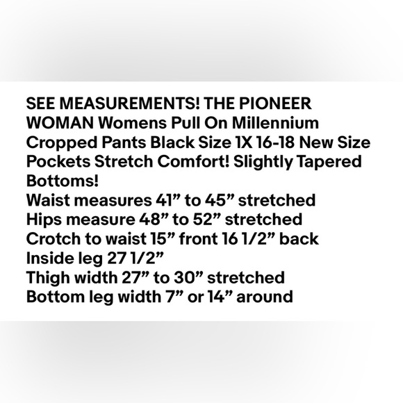 THE PIONEER WOMAN Womens Pull On Millennium Cropped Pants Black Size 1X 16-18 - Picture 12 of 12